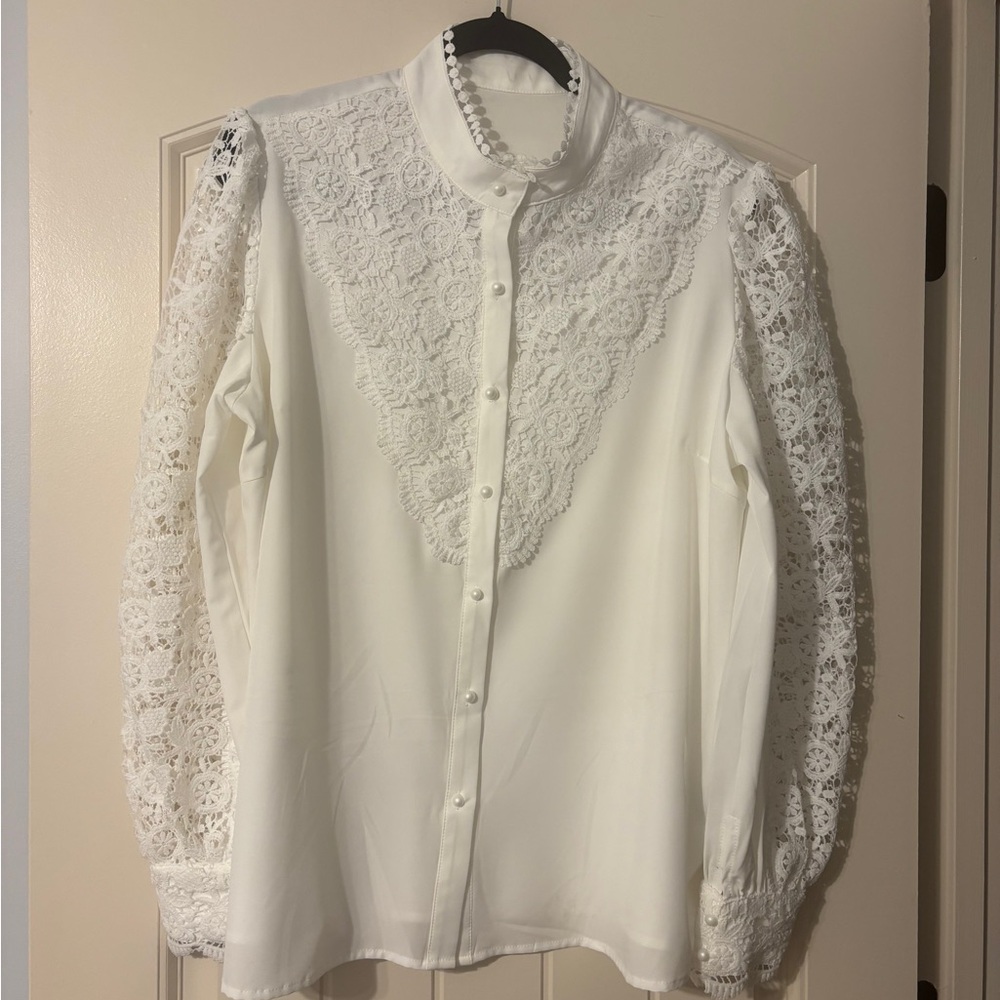 Chic White Lace Button Down Shirt